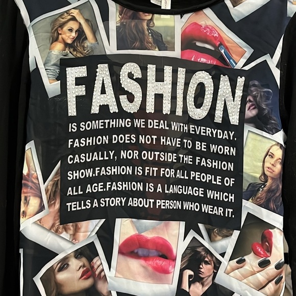 FASHION Allover Print Sexy High Low Cutout Shredded Back Long Sleeve Tee Size M - Picture 2 of 6